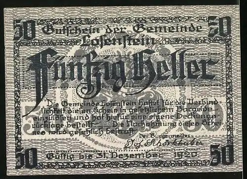 Notgeld Losenstein 1920, 50 Heller, Schloss