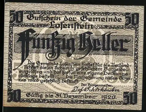 Notgeld Losenstein 1920, 50 Heller, Burgruine