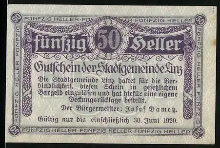 Notgeld Linz 1920, 50 Heller, Girlande