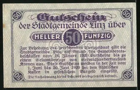 Notgeld Linz 1920, 50 Heller, Girlande