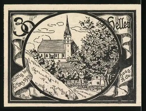 Notgeld Haag 1920, 30 Heller, Blick zur Kirche