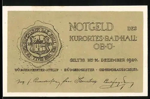 Notgeld Bad Hall 1920, 50 Heller, Ortsansicht