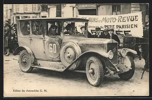 AK Auto G. M. (1925), Autorennen 6 Jours d`Hiver 1926, Verdrecktes Auto nach einer Etappe