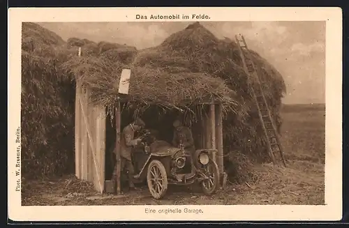 AK Auto Gregoire, Soldaten in Uniform tarnen ein Fahrzeug, Eine originelle Garage