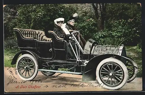 AK Auto Humber 30HP (1907 /08), Dame als Chauffeur am Steuer