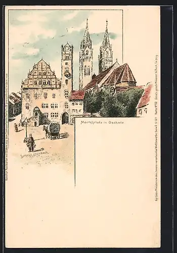 AK Oschatz, Marktplatz mit Kirche