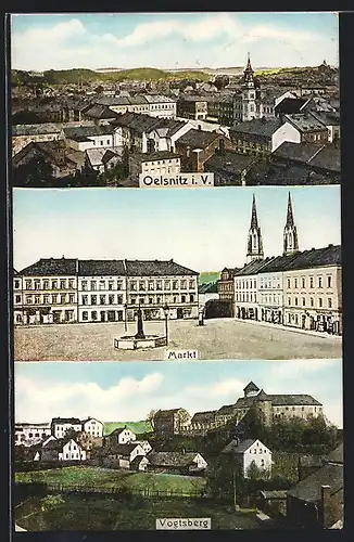 AK Oelsnitz / Vogtland, Totalansicht, Markt, Schloss Vogtsberg