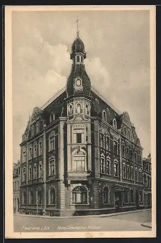 AK Meerane / Sachsen, Strassenpartie am Hotel Deutscher Kaiser