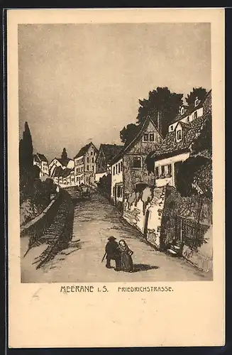Künstler-AK Meerane /Sa., Partie in der Friedrichstrasse in Alt-Meerane