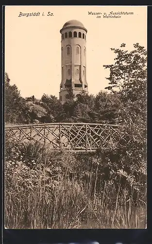 AK Burgstädt i. Sa., Wasser- und Aussichtsturm im Wettinhain