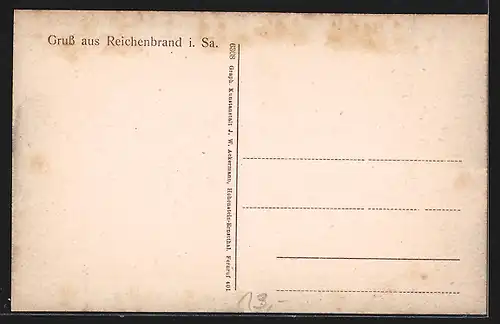 AK Reichenbrand i. Sa., Material-, Papier- u. Schreibwarenhandlung Malz, Kirche, Gasthof