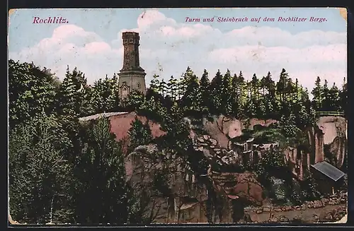 AK Rochlitz, Turm und Steinbruch auf dem Rochlitzer Berge