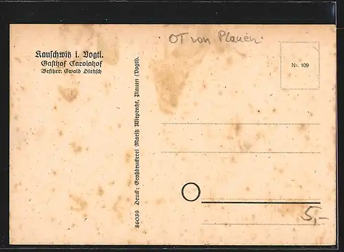 AK Kauschwitz i. Vogtl., Gasthof Carolahof von Ewald Dietzsch