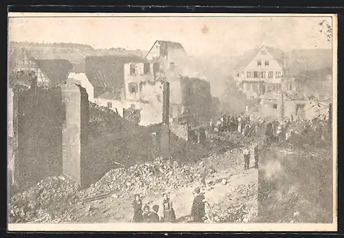 AK Ilsfeld, Zerstörte Ortspartie nach Brand 1904