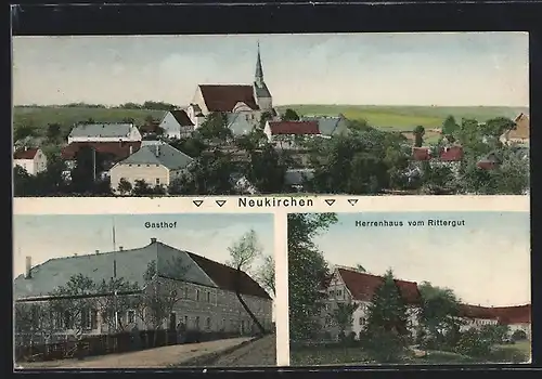 AK Neukirchen / Reinsberg, Gasthof, Herrenhaus vom Rittergut, Teilansicht mit Kirche