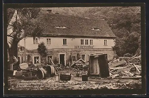 AK Weesenstein-Müglitztal, Hochwasserkatastrophe 1927, Zerstörte Ortspartie