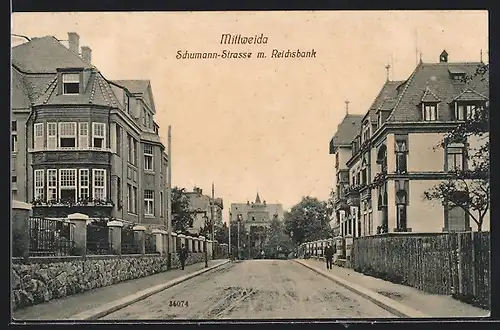 AK Mittweida, Schumann-Strasse mit Reichsbank