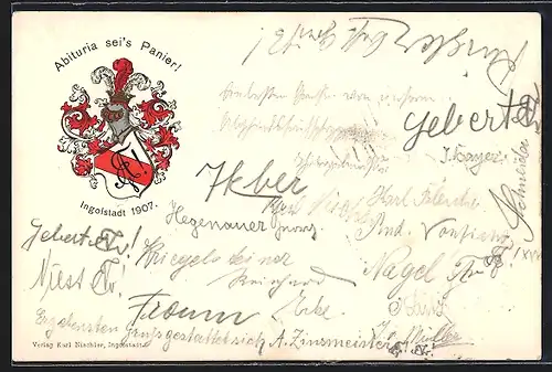 Künstler-AK Ingolstadt, Studentenwappen, Abituria 1907