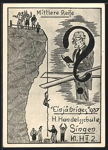 Künstler-AK Singen / Hohentwiel, Absolvia, Einjähriges der Handelsschule 1937
