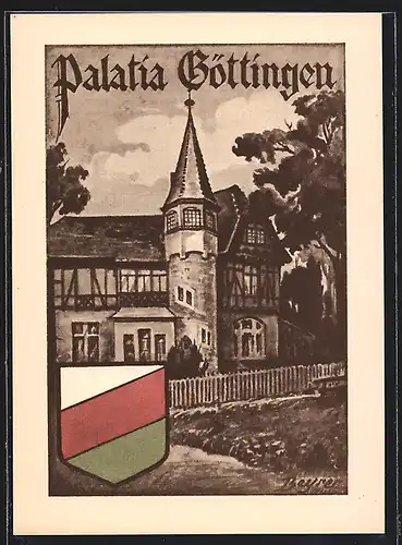 Künstler-AK Göttingen, Verbindungshaus der Burschenschaft Palatia