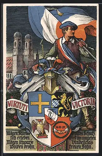 AK München, Studentenwappen der Vindelicia, 1897