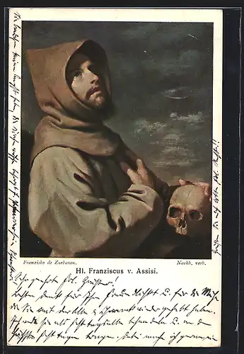 AK H. Franz von Assisi mit einem Totenkopf