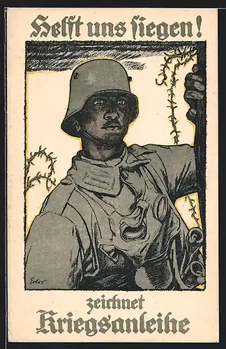 AK Soldat an durchschnittenem Stacheldraht, Zeichnet Kriegsanleihe