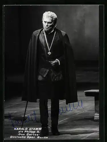 AK Opernsänger Harald Stamm in Don Carlos, original Autograph