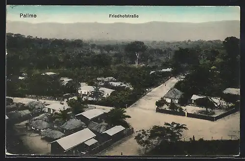 AK Palime, Friedhofstrasse aus der Vogelschau