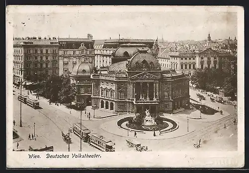 AK Wien, Deutsches Volkstheater, Strassenbahnen