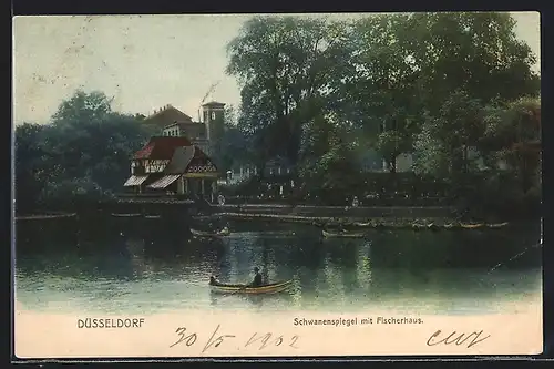 AK Düsseldorf, Schwanenspiegel mit Fischerhaus