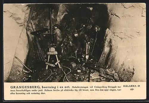 AK Grängesberg, borrning i en ort, Bergbau, Bergleute unter Tage
