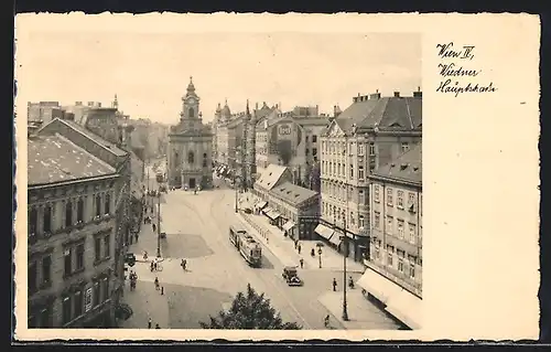 AK Wien, Wiedner Hauptstrasse mit Strassenbahn