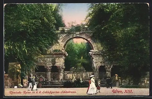 AK Wien, Römische Ruine im k. k. Schlossgarten Schönbrunn