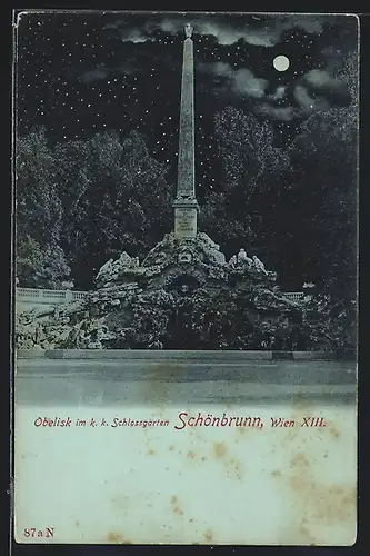 Mondschein-AK Wien, Obelisk im K. k. Schlossgarten Schönbrunn