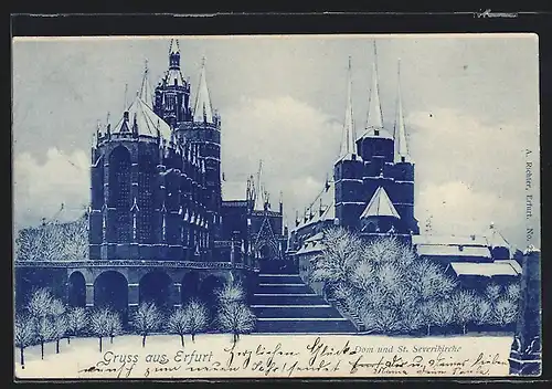 AK Erfurt, Dom und St. Severikirche im Winter