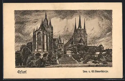 Künstler-AK Erfurt, Dom und St. Severikirche