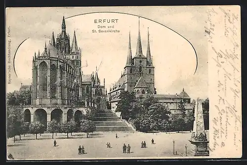 AK Erfurt, Dom und St. Severikirche mit Denkmal