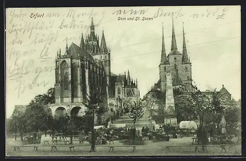 AK Erfurt, Dom und St. Severi mit Denkmal