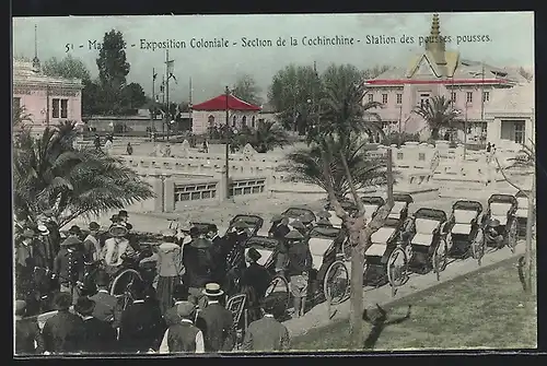 AK Marseille, Exposition coloniale 1906, Section de la Cochinchine - Station des pousses-pousses