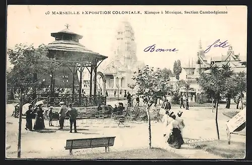 AK Marseille, Exposition coloniale 1906, Kiosque à Musique, Section Cambodgienne