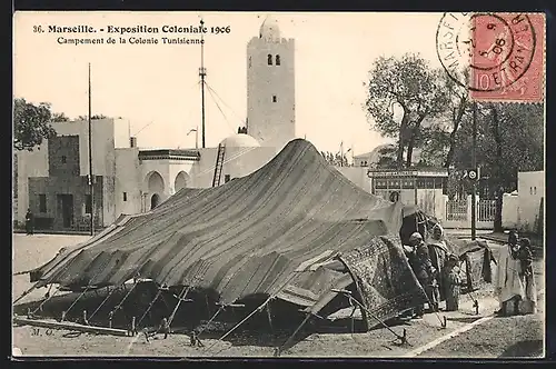 AK Marseille, Exposition coloniale 1906, Campement de la Colonie Tunisienne