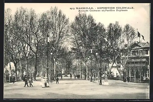 AK Marseille, Exposition coloniale 1906, Avenues Centrales et Pavillon Duplessis