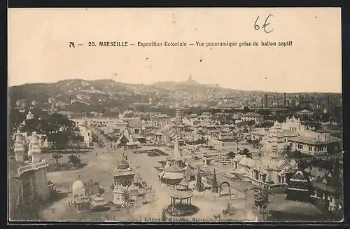 AK Marseille, Exposition coloniale 1906, Vue panoramique prise du ballon captif