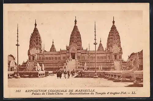 AK Marseille, Exposition coloniale 1906, Palais de l`Indo-Chine, Reconstitution du Temple d`Angkor-Vat