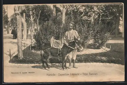 AK Marseille, Exposition Coloniale, Type Tunisien, Völkerschau, arabische Volkstypen