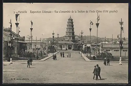 AK Marseille, Exposition coloniale 1906, Vue d` Ensemble de la Section Indo - Chinoise