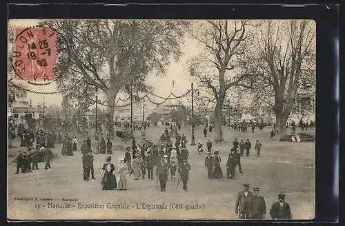 AK Marseille, Exposition coloniale 1906, L`Esplanade, Côté gauche