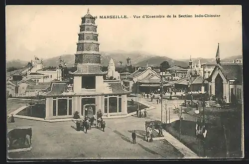 AK Marseille, Exposition coloniale 1906, Vue d`Ensemble de la Section Indo-Chinoise