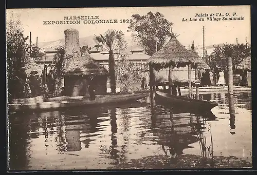 AK Marseille, Exposition coloniale 1922, Palais de l`A. O. F., Le Lac du Village Soudanais